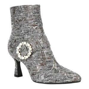 Alex Marie Marilyn Printed Pearl Buckle Ornament Dress Booties Silver NWOB 8.5
